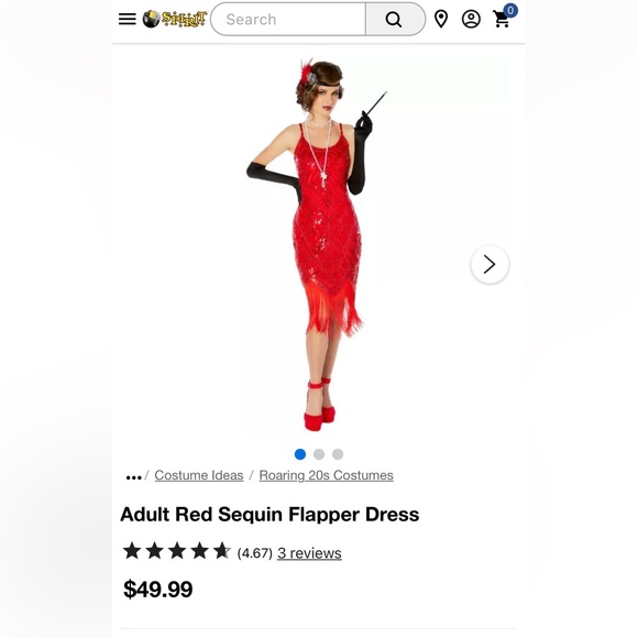 Spirit Halloween Red Sequin Flapper Dress With Black Gloves & Pearl Necklace - M - Picture 4 of 6